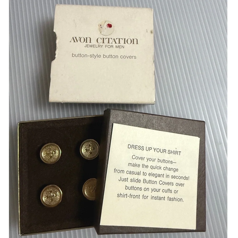 Avon Button Covers Men OS Gold NIB Vintage Citation Jewelry Set of 4